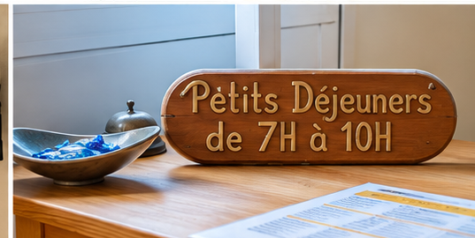 Signalétique officielle du petit-déjeuner à l’Hôtel Dior, indiquant les horaires de semaine